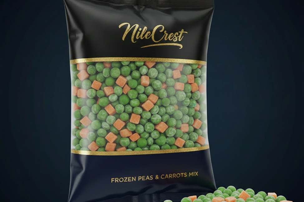 Frozen peas and carrots mix from Nile Crest, export-grade Egyptian vegetables