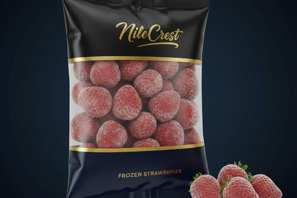 IQF frozen Egyptian strawberries from Nile Crest, export-grade quick-frozen produce
